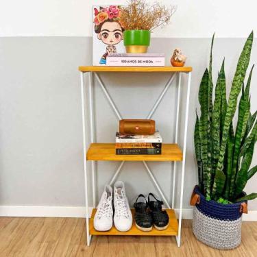 Imagem de Aparador Industrial Slim de Ferro e Madeira Nozes e Branco - ArtFactor