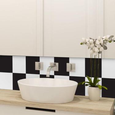 Imagem de Adesivo Azulejo Preto e Branco Xadrez Cozinha 10x10 100un - Quartinhos