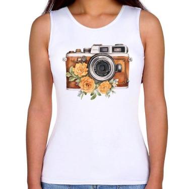 Imagem de Regata Feminina Máquina Fotográfica Vintage e Flores - Foca na Moda, B