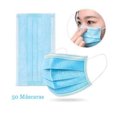 Imagem de Kit 50 Máscaras Descartáveis Azul Tripla Camada Com Elástico Clipe Nas