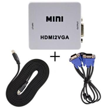 Imagem de Conversor Adaptador Hdmi Para Vga   Com Saída P2 Áudio + Cabo Vga + Ca