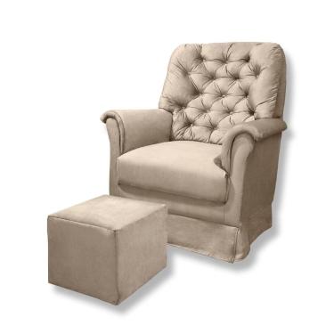 Imagem de Poltrona Amamentação Balanço + Puff Agatha Suede Bege