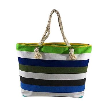 Imagem de Bolsa de Praia Feminina Verde Listrada Listras Praia Barata Viagem Ver