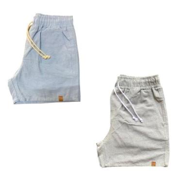 Imagem de Kit 2 Shorts Mauricinho Plus Size Fio Tinto Linho 3 Bolsos - C&C, Azul