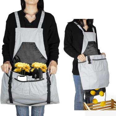 Imagem de Avental de jardinagem, avental de jardim com bolso para colheita de ervas daninhas, avental de lona 100% algodão resistente à água com bolso de liberação rápida para homens e mulheres, presente de