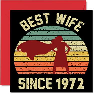 Imagem de Cartão de aniversário de 51 anos para esposa do marido – Melhor esposa desde 1972 – I Love You Gifts, Happy 51st Wedding Anniversary Cards for Partner, 5,7 x 5,7 polegadas Cartões comemorativos para cinquenta e primeiros aniversários