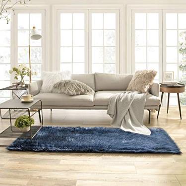 Imagem de Ashler Tapete de pele sintética, tapete felpudo fofo, retângulo ultra macio de 6 x 1,8 m, azul marinho felpudo lavável na máquina, decoração de berçário para quarto, quarto de crianças, sala de estar