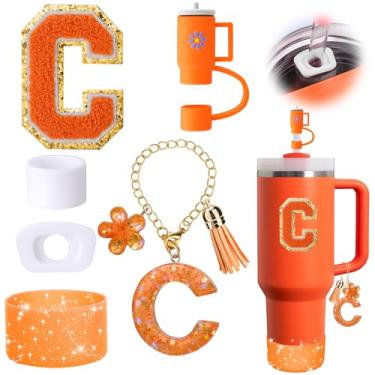 Imagem de Mity rain Conjunto de acessórios de copo laranja de 6 peças para copo Stanley Cup de 850 g 1,134 g com alça, incluindo tampa de cobertura de palha e bota, tampa à prova de derramamento, pingente de