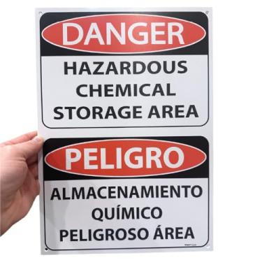 Imagem de Área de armazenamento de produtos químicos perigosos bilíngue pessoal autorizado apenas assinar OSHA para armários, recipientes, caixas, caixas ou cercas. Inglês e espanhol (1 pacote) 25,4 cm x 35,5