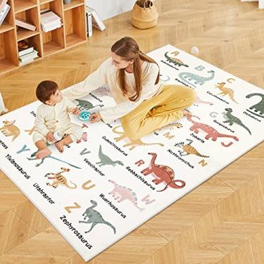 Imagem de Abeigoi Tapete de dinossauro, 8 x 1,5 m, ABC, animal, crianças, tapete de letras, quarto, alfabeto, playtime, tapete educativo, antiderrapante, macio, infantil, sala de jogos, lavável, decoração de