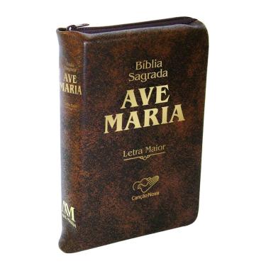 Imagem de Bíblia Sagrada Ave Maria Letra Maior  Marrom Zíper