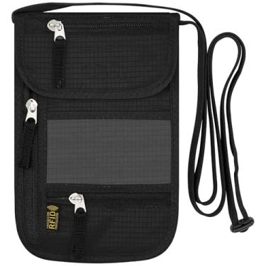 Imagem de sundee Carteira de pescoço de viagem RFID – 1 pacote com suporte de passaporte com bloqueio de RFID para bolsas de bagagem/malas (B-Preto)