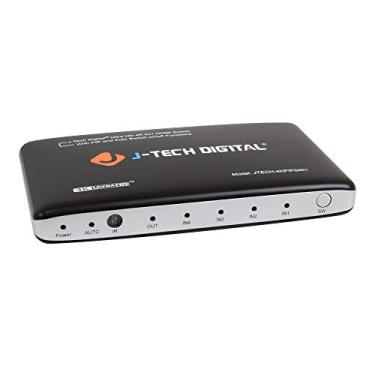 Imagem de J-Tech Digital Interruptor HDMI de 4 portas 4K @30HZ com PIP, IR, controle remoto sem fio HDCP1.4 e funções de interruptor liga/desliga automático com driver Control4 disponíveis