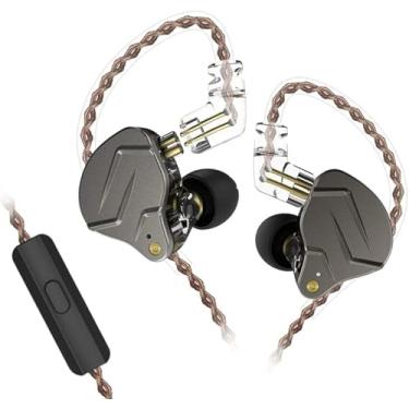 Imagem de KZ ZSN Pro 1BA+1DD Fone de ouvido estéreo HiFi com fio intra-auricular embutido som premium com plugue de áudio de 3,5 mm e cabo destacável para músicos, cantores, bateristas (cinza com microfone)