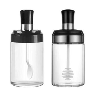 Imagem de Kit Meleira Pote De Vidro Com Pegador Colher Condimentos Mel - RT