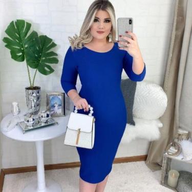 Imagem de Vestido Plus Size Tubinho Manga 3/4 Moda Evangélica Feminina - Miss Fl
