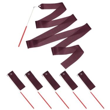 Imagem de PATIKIL Fitas de dança, pacote com 6, flâmulas de dança de ginástica de 78,7 polegadas com varinha antiderrapante para presentes, dança, shows de talentos, bastão girando, vinho