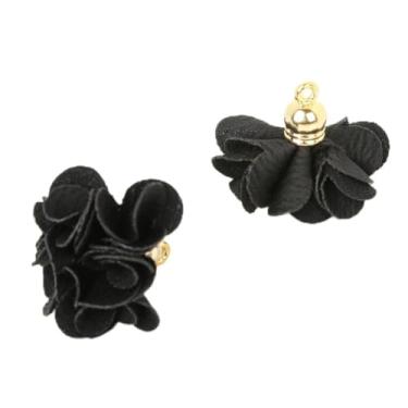 Imagem de 3x2,5 cm 30 pçs/lote pingentes de borla de tecido para fabricação de joias chaveiro pulseiras para celular brinco borla encantos faça você mesmo, preto