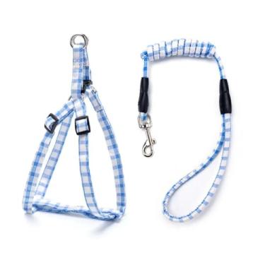 Imagem de Conjunto de coleira para cães pequenos e médios ajustável, peitoral para cães e gatos, buldogue francês, pug, para caminhada ao ar livre (azul B, M para 5 a 12,5 kg)