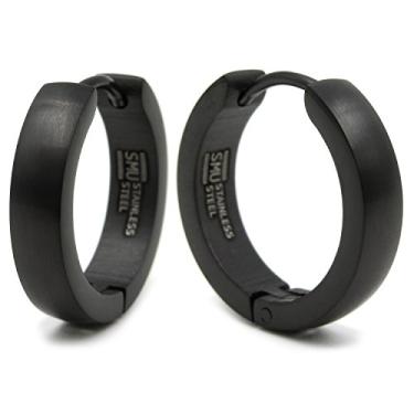 Imagem de Brincos masculinos de argola de aço inoxidável com rosto curvo redondo dourado e prata preto 18 mm Preto