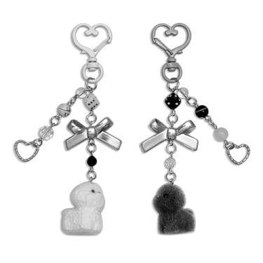 Imagem de Chaveiro fofo para cachorro felpudo decoração de cachorrinho chaveiro estético Y2K bolsa bolsa charmosa pingente de cachorro chaveiros acessórios (cinza e branco)