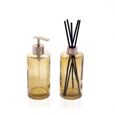Imagem de Kit Difusor E Porta Sabonete Liquido De Vidro Amarelo - DROSSI