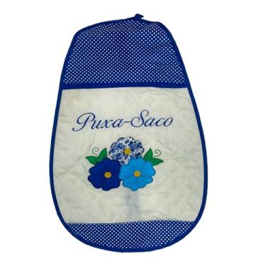 Imagem de Puxa Saco de Tecido Bordado Direto da Fábrica – Organizador de Sacolas, Decoração Artesanal, Acolchoado, Prático e Sustentável (Azul)