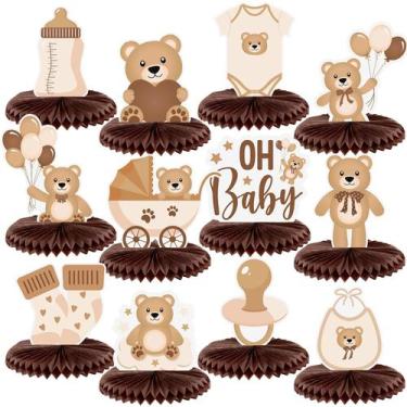 Imagem de Peças Centrais Honeycomb Bencailor Bear para Chá de Bebê - Pacote com 