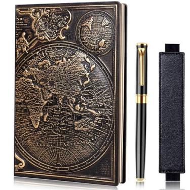 Imagem de Caderno de Couro Vintage FEIDIAO A5 com Mapa em Relevo e Caneta