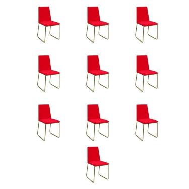 Imagem de Kit 10 Cadeiras De Jantar Cozinha Industrial Lexa Veludo Élpis Móveis Vermelho Dourada