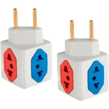 Imagem de Kit 2 Adaptadores Benjamim Tomada Cubo 3D Bivolt – 3 Entradas 10A e 1 Entrada 20A, Plug Resistente Padrão 3 Pinos