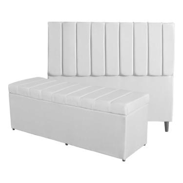 Imagem de Kit De Quarto Roma Cabeceira De Cama Box E Calçadeira Baú Casal 140 Cm Suede Prata Eli Móveis E Decoração