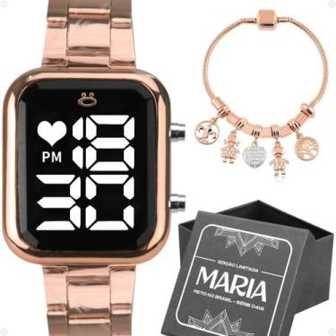 Imagem de Relogio feminino digital rose + pulseira delicada social qualidade pre