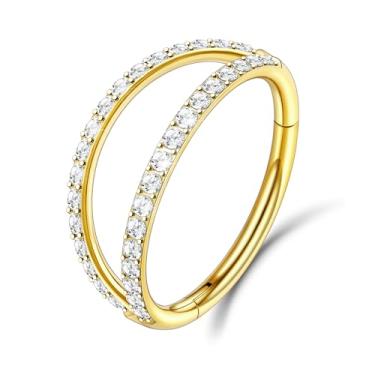 Imagem de Beautidots 1 peça 16G argola de nariz G23 titânio ouro duplo CZ helix torre concha cartilagem daith tragus brincos segmento articulado piercing narina septo clicker piercing lábio anel 8 mm