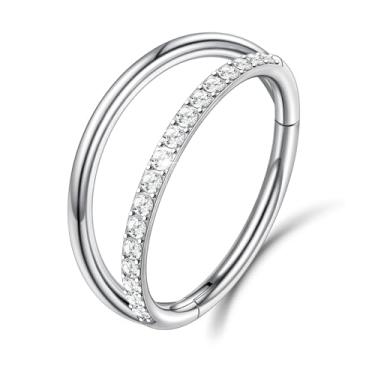 Imagem de Beautidots 1 peça 16G argola de nariz duplo G23 titânio prata CZ helix torre concha cartilagem daith tragus brincos segmento articulado piercing narina septo clicker lábio anel 10 mm