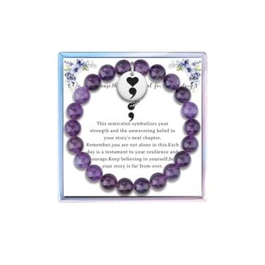 Imagem de Fullrainbow Presentes para depressão Pulseira de ponto e vírgula, presentes de saúde mental, pulseiras de conscientização de suicídio, pulseira de prevenção de suicídio, middle, Cobre, Sem Pedra