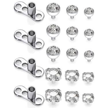 Imagem de Uqnwbdq Piercing dérmico de titânio 14G grau 23 joias hipoalergênicas base dérmica e tops roscados internamente transparente CZ top piercings para mulheres homens tamanho superior 2 mm 3 mm 4 mm