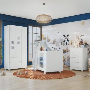 Imagem de Quarto de Bebê Completo 100% mdf com Guarda Roupa 3 Portas, Cômoda e Berço Mini Cama Life
