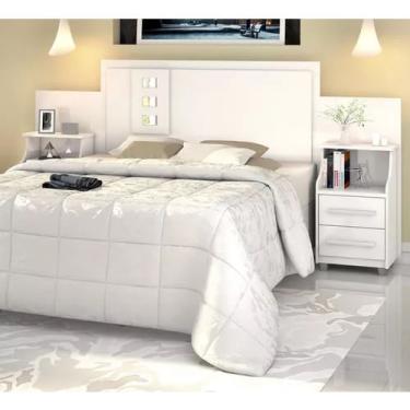 Imagem de Cabeceira Box Cama Casal, Queen ou King Com Mesa de Cabeceira Branco