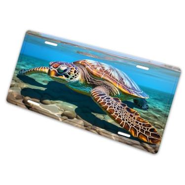 Imagem de Tartaruga marinha verde em água quente do Oceano Pacífico no Havaí linda capa de placa de carro - etiqueta de carro de alumínio artística, à prova de ferrugem, design exclusivo - 15 x 30 cm