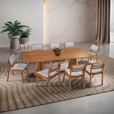 Imagem de Sala de Jantar Mesa Noronha 220cm Madeira Tampo Barril Laminado com 8 cadeiras Eva