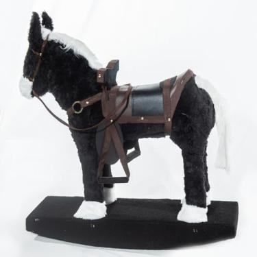 Imagem de Cavalo Cavalinho de Balanço de Madeira Brinquedo Upa Upa Com Revestimento de Pelúcia - Realista e Elegante, Ideal para Crianças de Dois a Cinco Anos (Preto)