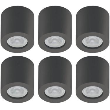 Imagem de Kit 6 Luminárias de Teto Spots de Sobrepor Bivolt Preto MR16 Redondos Dital Zoom Poliestireno