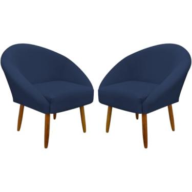 Imagem de Kit 2 Poltronas Decorativa Para Sala Recepção Manicure Consultório Stella Suede (Azul Marinho)