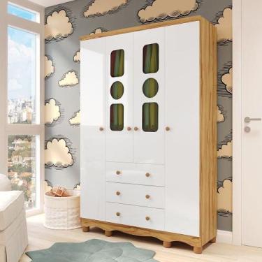 Imagem de Guarda-Roupa Infantil 122,1cm 4 Portas 3 Gavetas com Janelas e Pés Ezr