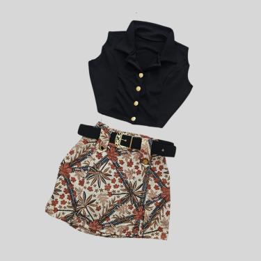 Imagem de Conjunto Plus Size Short Saia C Cinto + Cropped C Botão 0619