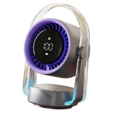 Imagem de XLWLLNJ Fã do ventilador de mesa Pessoal Display Digital Digital Vento forte Recarregável Speed ​​Recarregável para Carro de Cozinha, Carro Esquista ao ar, Roxo