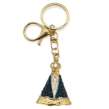 Imagem de Chaveiro Aparecida 10 cm em metal dourado com strass - Lua Mística - 1
