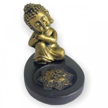 Imagem de Incensário Mini Oval Buda Sonhador dourado 5 cm em resina - Lua Místic