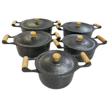 Imagem de Conjunto De 5 Panelas Alumínio Fundido Grosso Craquelado Tampa Leve Pa